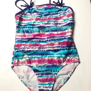 Girls Breaking Waves Swimsuit Size 12 Pink, Purple & Silver Glitter Peace Signs